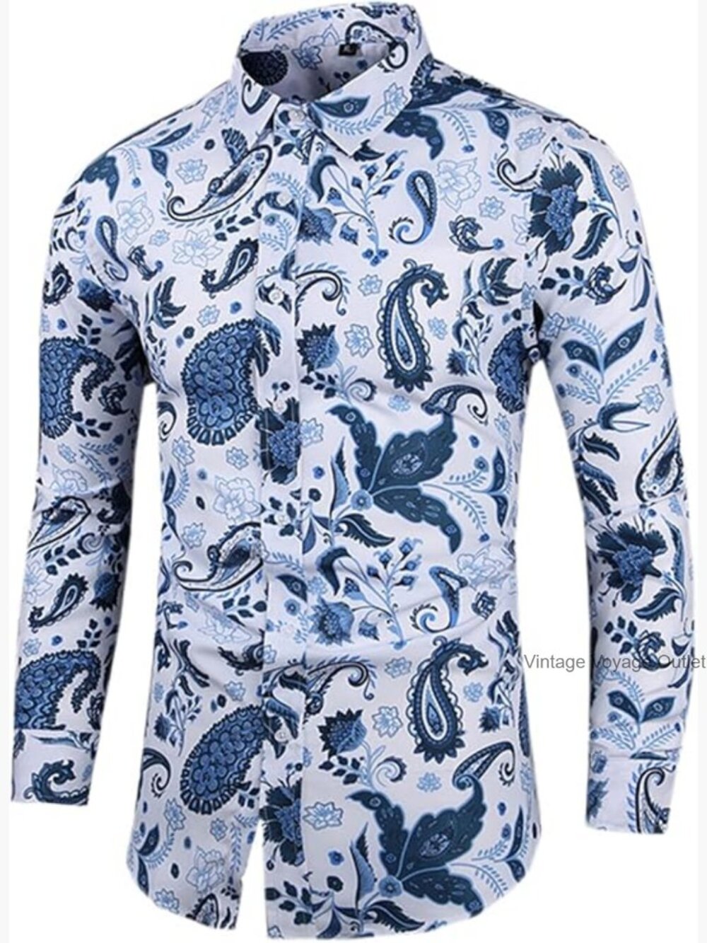 Vintage Floral Linen Button-Down Shirt Long Sleeve Casual Fit